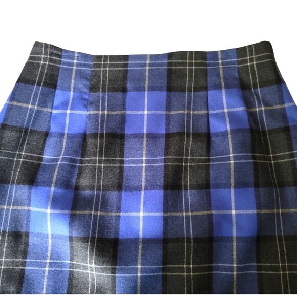 Chadwicks Tartan Wool Plaid Pencil Skirt Size 10 Blue Black Lined Career Office - Picture 3 of 7